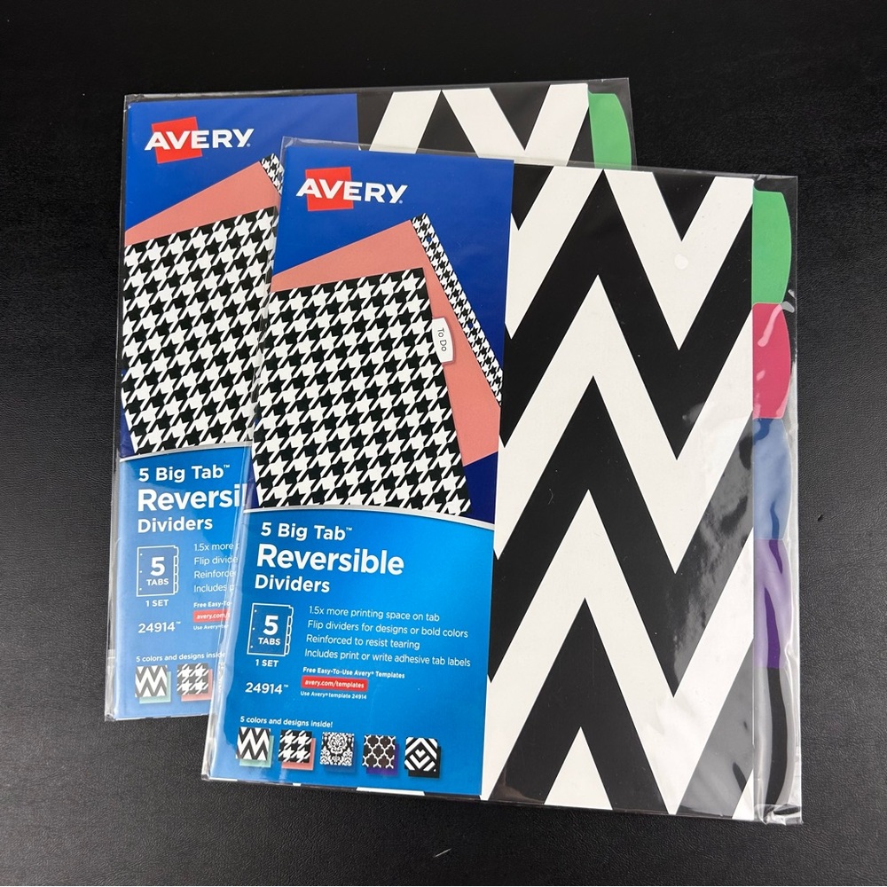 Avery 5 Big Tab 24941 Reversible Dividers Set Of 5 Black & White Design Lot Of 2